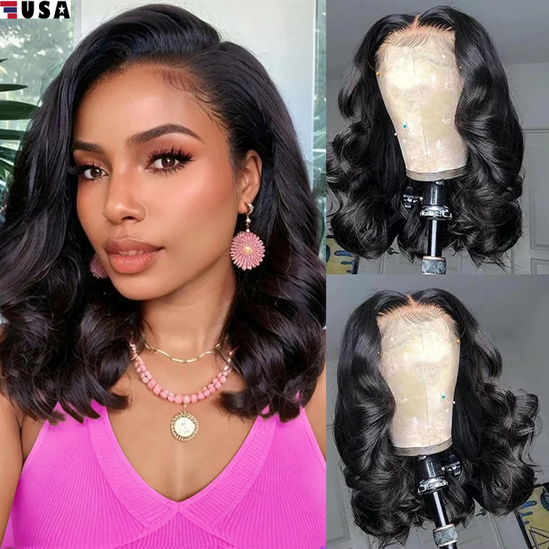 Bob Wig Human Hair Wig Body Wave Lace Front Wigs Human Hair Pre Plucked 14