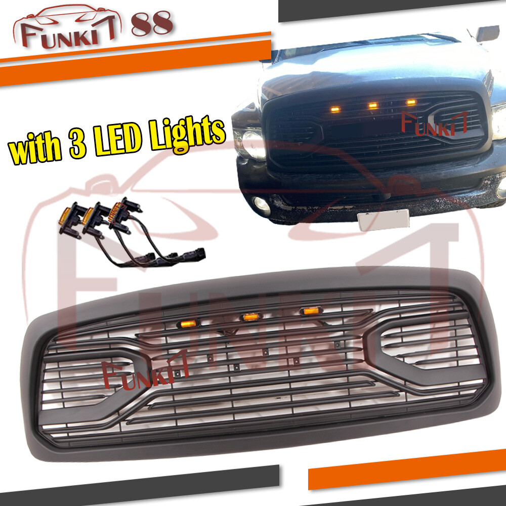 Front Grille For Dodge Ram 1500 2002-2005 Black Upper Front Grille W/ 3LED Light