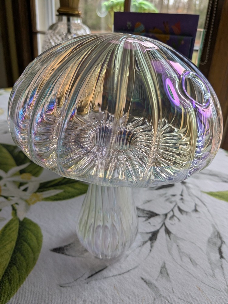 Iridescent Mushroom Glass Vase with Unique Shape
