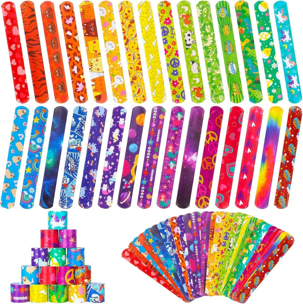 60 Pcs Slap Bracelets for Kids, 30 Styles Colorful Bulk Slap Wristbands - Animal