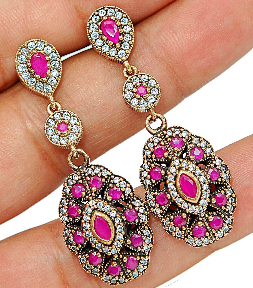 Sterling Silver Ottoman Style 10CT Treated Ruby Earrings TE1473