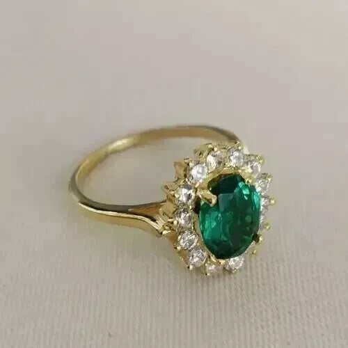 2Ct Oval Cut Green Emerald Simulated Engagement Ring in 14K Yellow Gold Plated