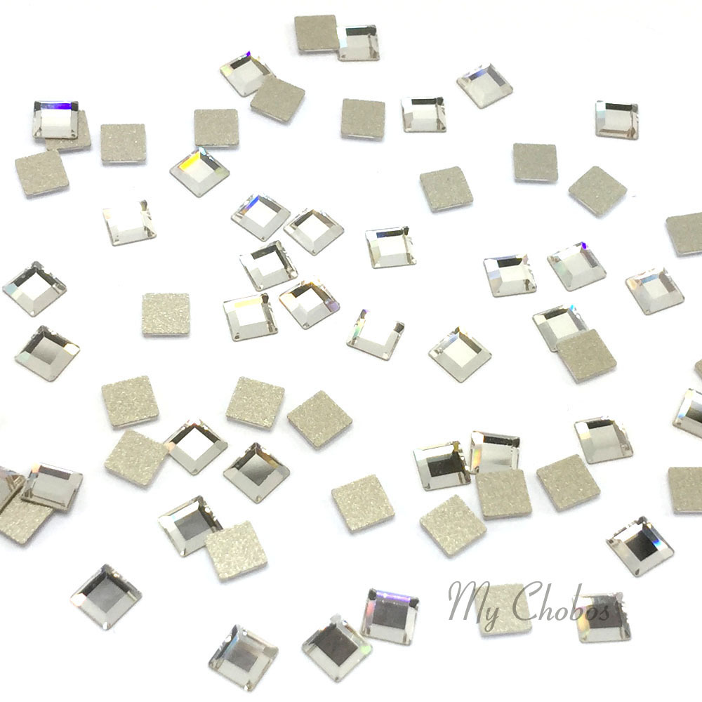 24 Swarovski 2402 4mm Square Clear Flatback Crystals No Hotfix (001)