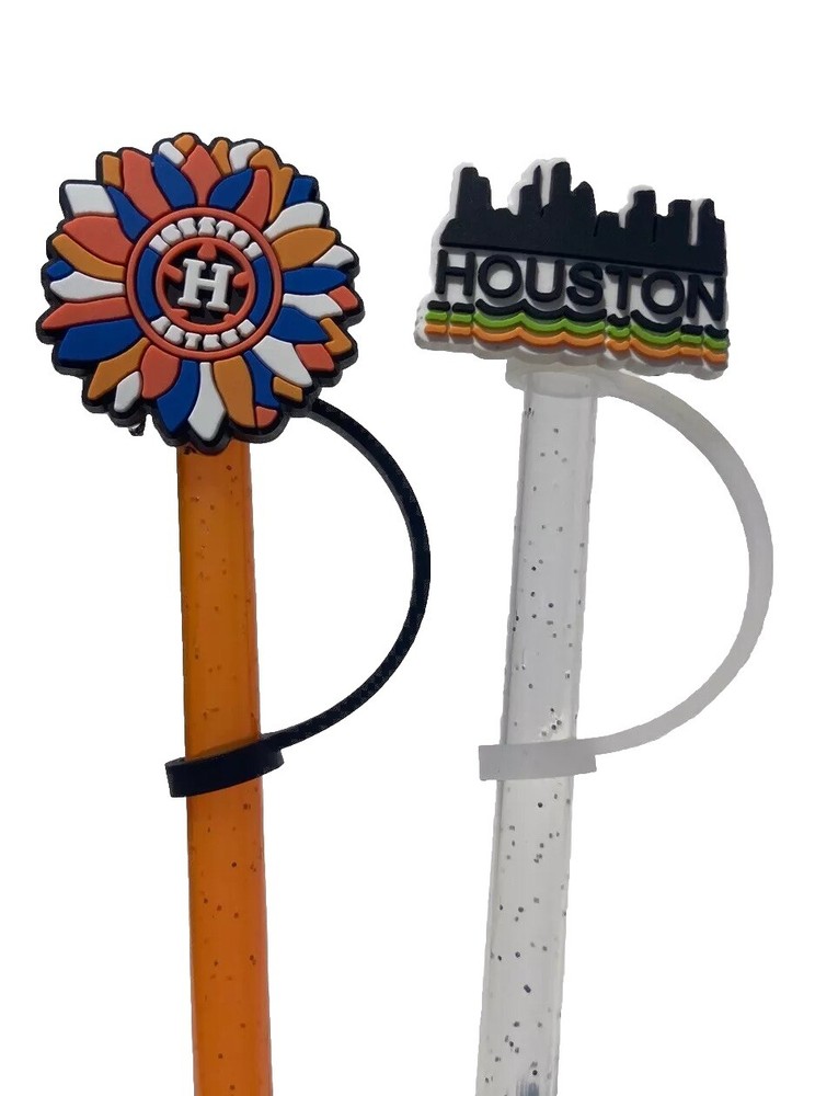 Cute Houston Astros Baseball  Straw Toppers For Tumblers /Cups ( 5 PCs Set)