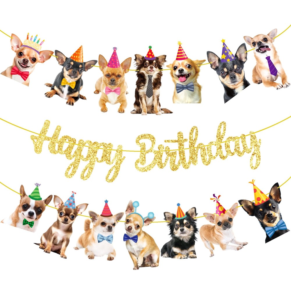 Chihuahua Birthday Party Decor Set - 3Pcs Dog Themed Banners