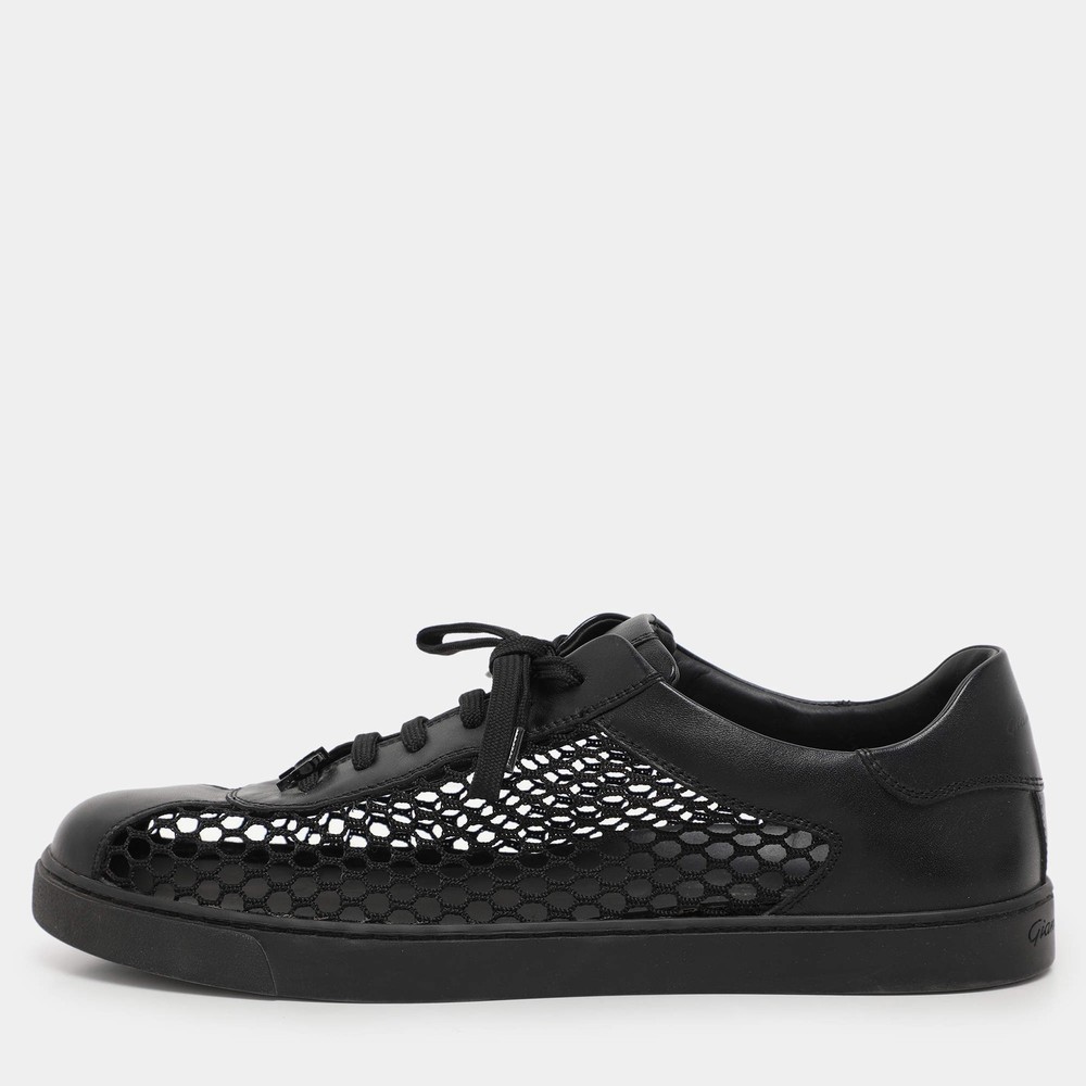 Gianvito Rossi Size 41 Black Knit Fabric and Leather Low Top Sneakers