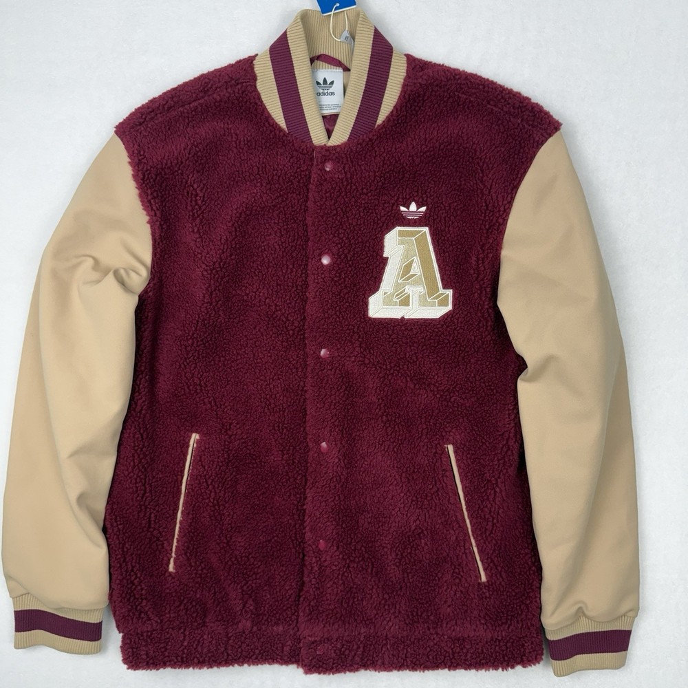 New Adidas Originals Jacket Men's Small Red Preppy Varisty Fleece Letterman