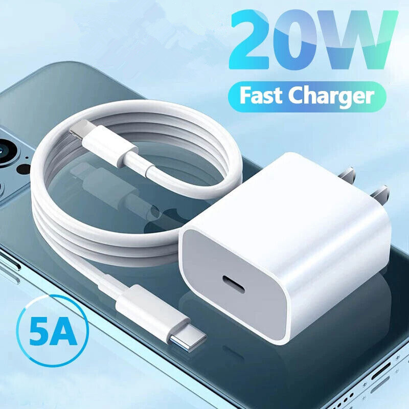 20W USB-C Fast Charger PD Adapter for iPhone 14 13 12 Pro with Cable