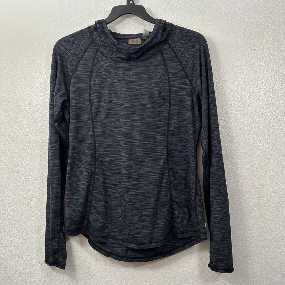 Zella Top Women's Size XL Gray Soft Hooded Space Dye Long Sleeve Lightweight