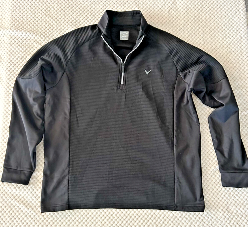 Callaway Opti Dri Golf Black Ribbed Quarter Zip Pullover Size L Mens