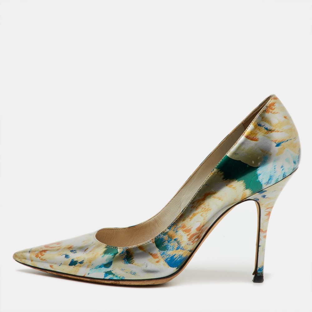 Dior Cherie Floral Print Leather Pointed Toe Pumps Size 39