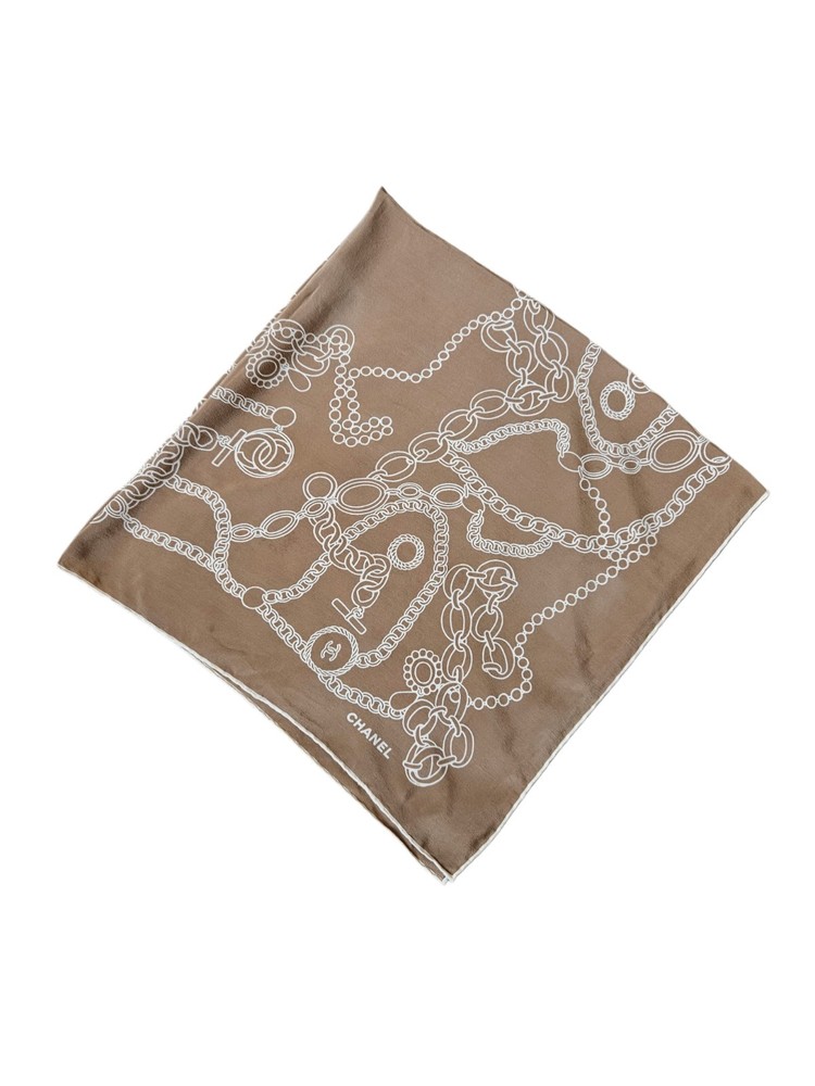 Chanel Brown/White Printed Silk Scarf