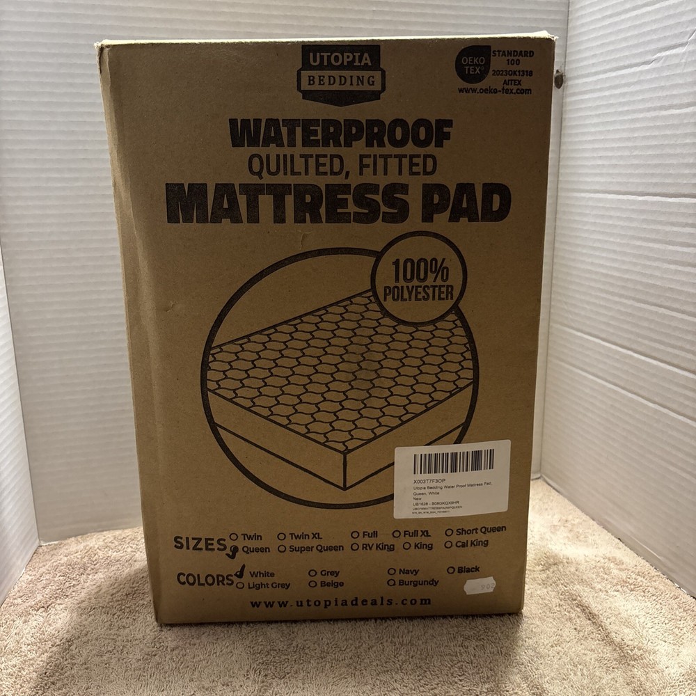 New Utopia Bedding Queen Quilted Waterproof Fitted Mattress Pad in White for Protection
