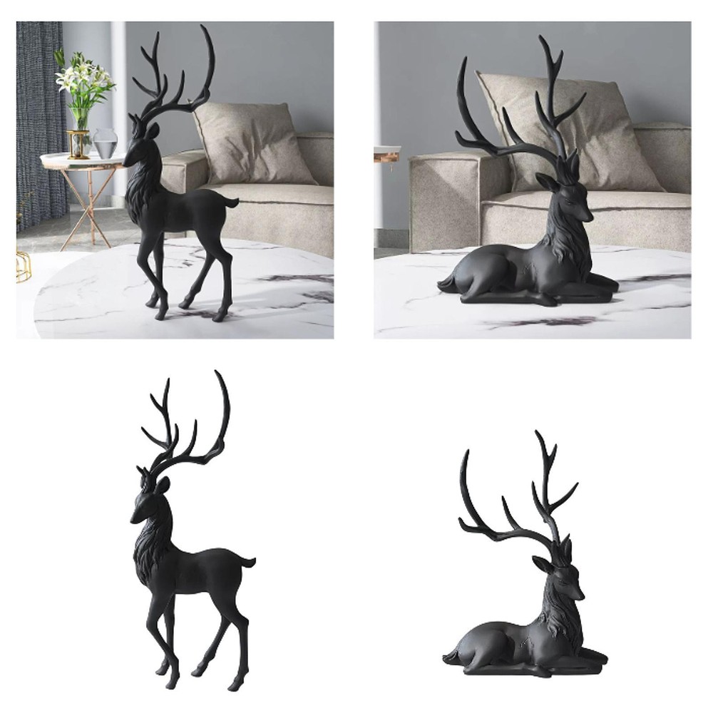 Black Deers Statue Elk Craft Sculpture Decorative Gift Knack Resin Elk Figurine
