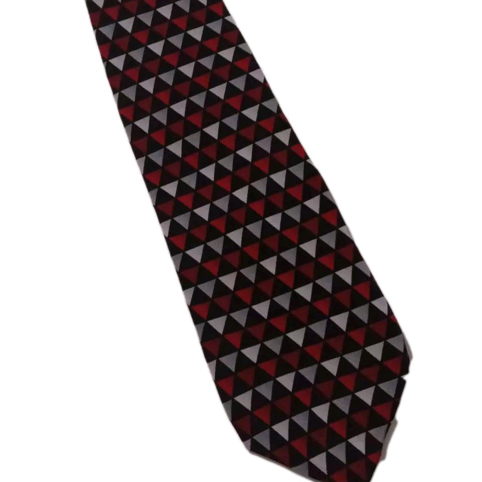 Swank Red Black Geometric Silk Tie USA Vintage 57 Inch