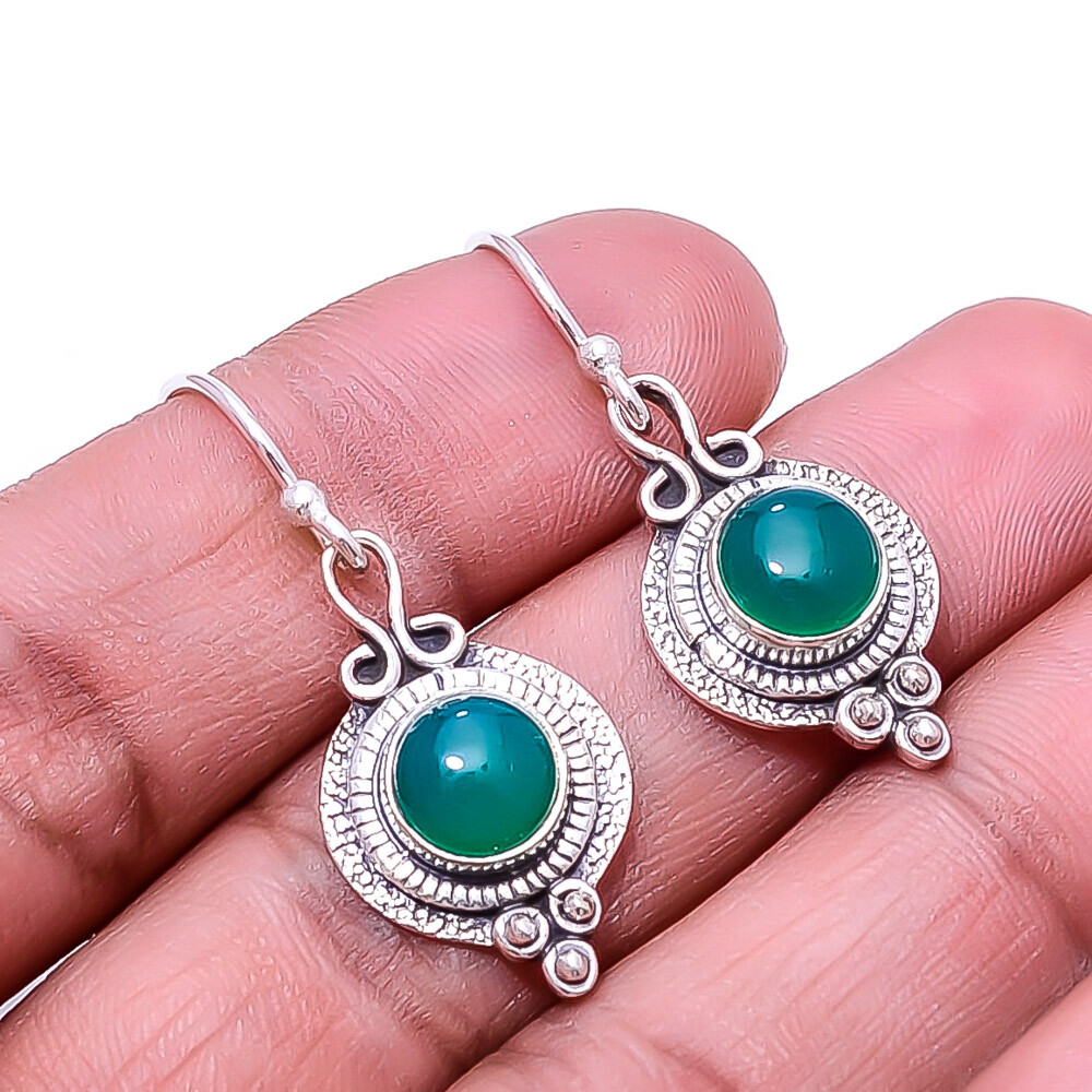 Green Onyx 925 Sterling Silver Earring 1.40