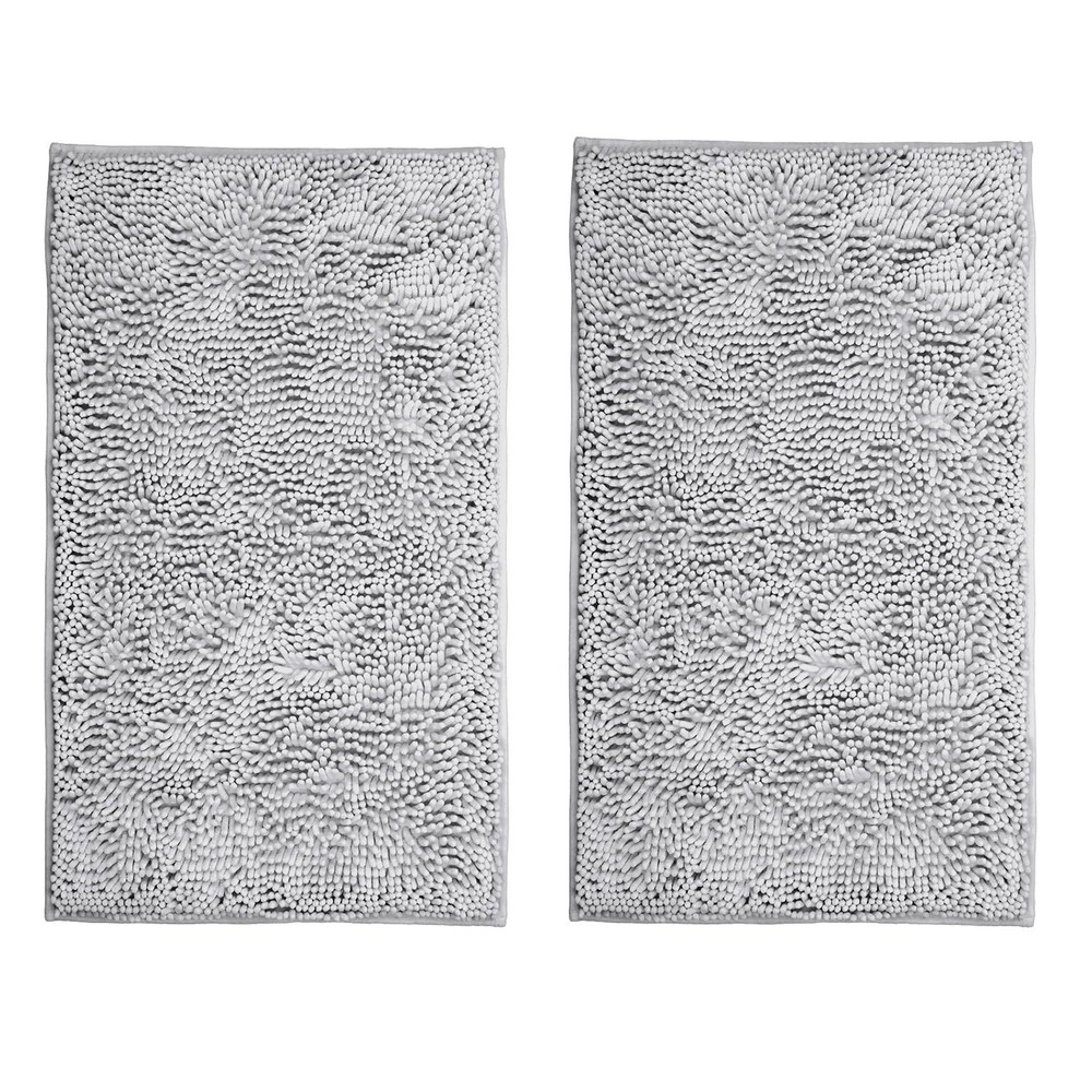 Luxury 2-Piece Chenille Bathroom Rug Set - Soft Plush Washable Non-Slip Bath Mat
