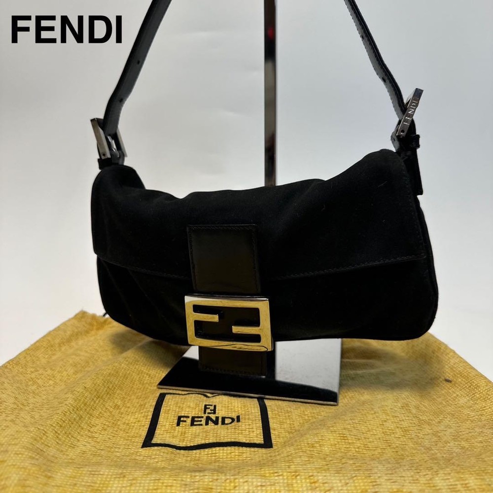 Fendi Black Cotton Mamma Baguette Shoulder Bag with Dust Bag
