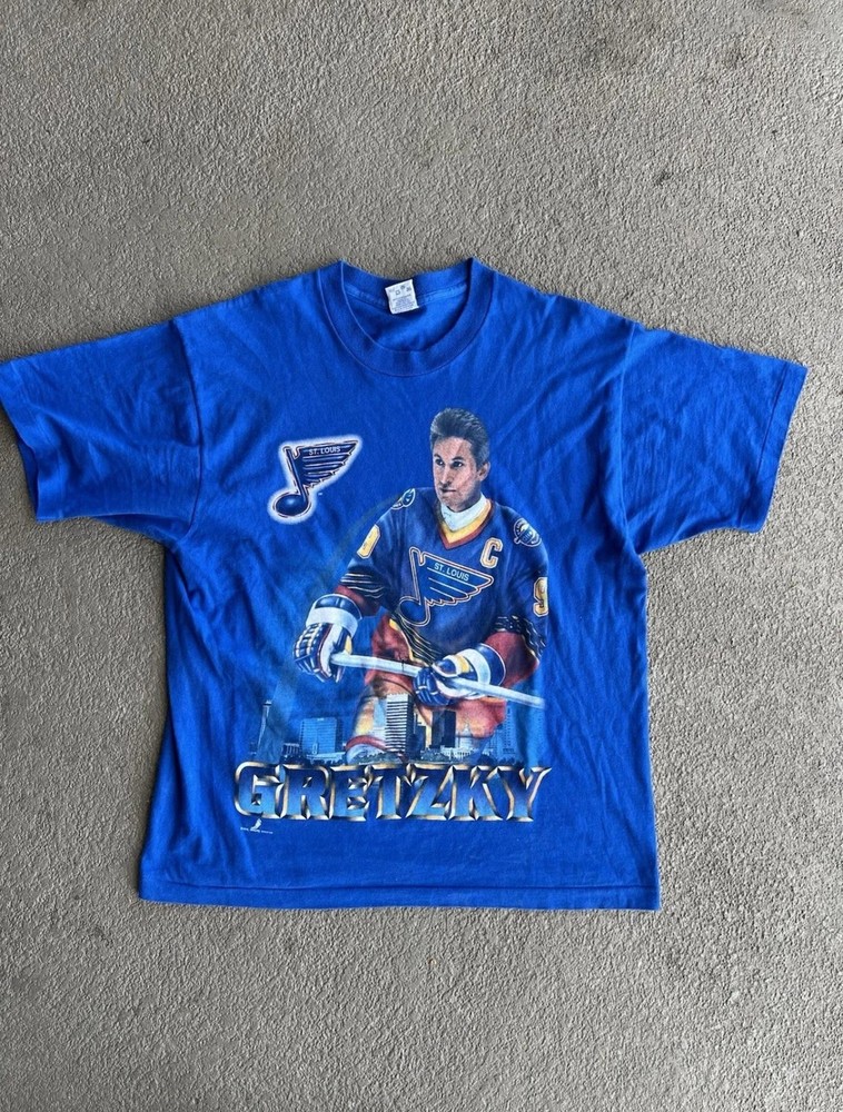 Vintage St Louis Blues Shirt Mens Large Blue NHL Hockey Wayne Gretzky Salem 90s