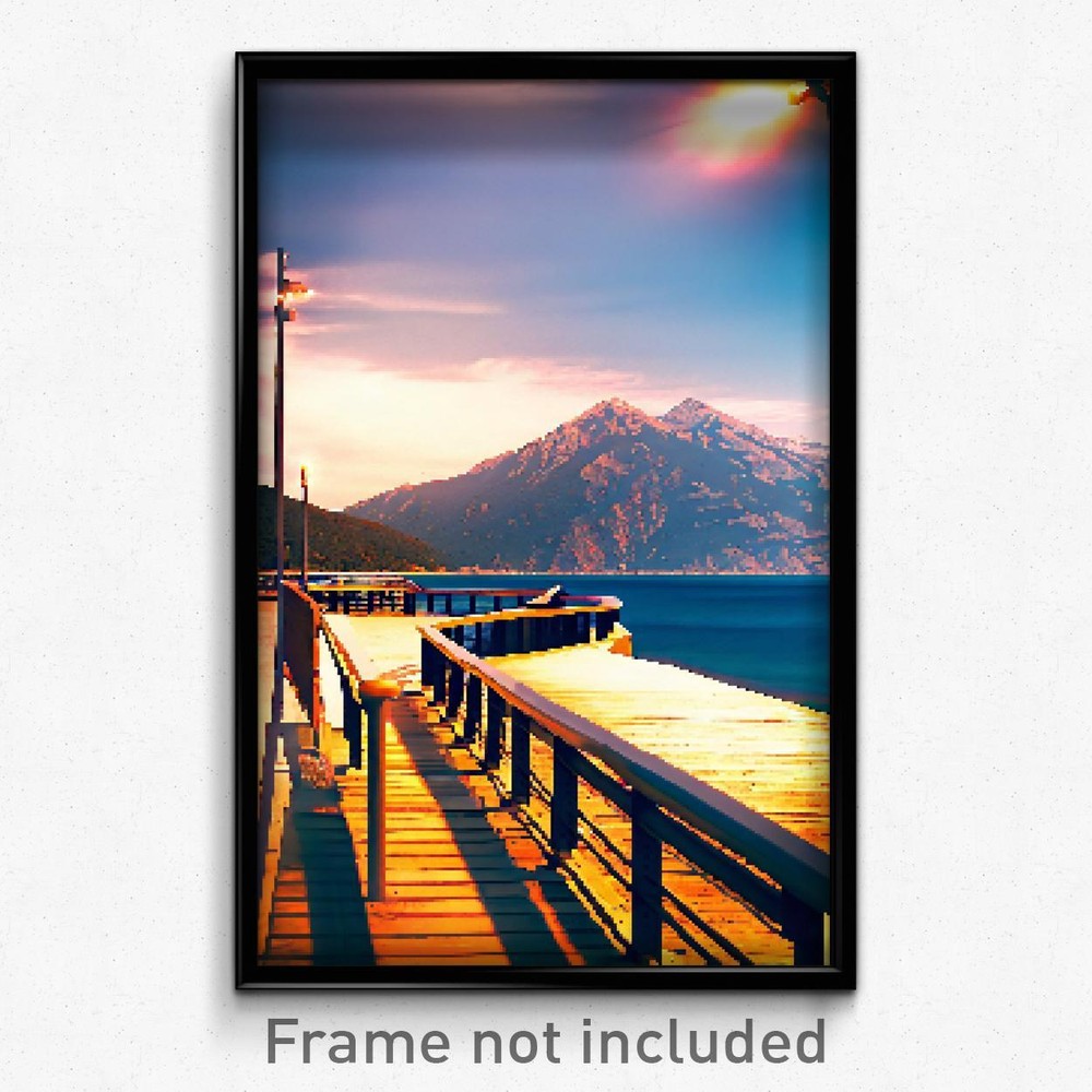 Pixel Art Poster - Mountainous Boardwalk (8 Bit Psychedelic Video Game Print)