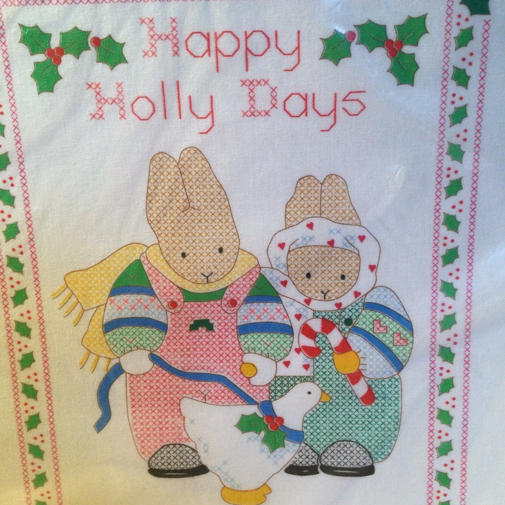 Daisy Kingdom Stamped Cross Stitch Sampler #63446 Christmas Bunny VTG 1992 NOS