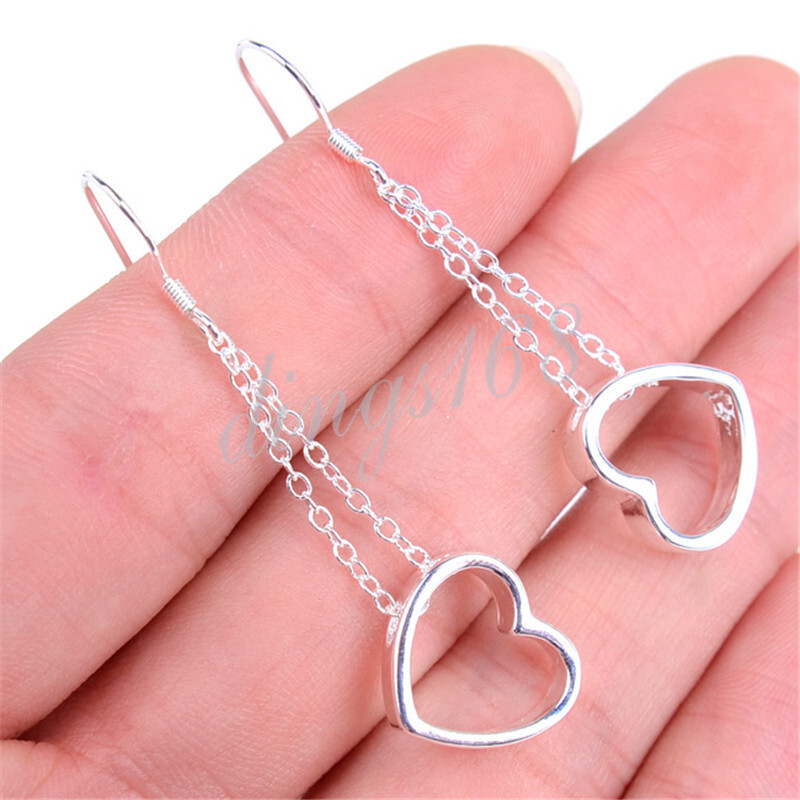 Designer Inspired 925Sterling Silver Open Heart Long Thread Dangle Earrings H632