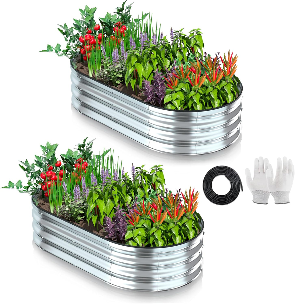 Galvanized Raised Garden Bed Kit, 4×2×1Ft Metal Raised Planter Bed Large Stock T
