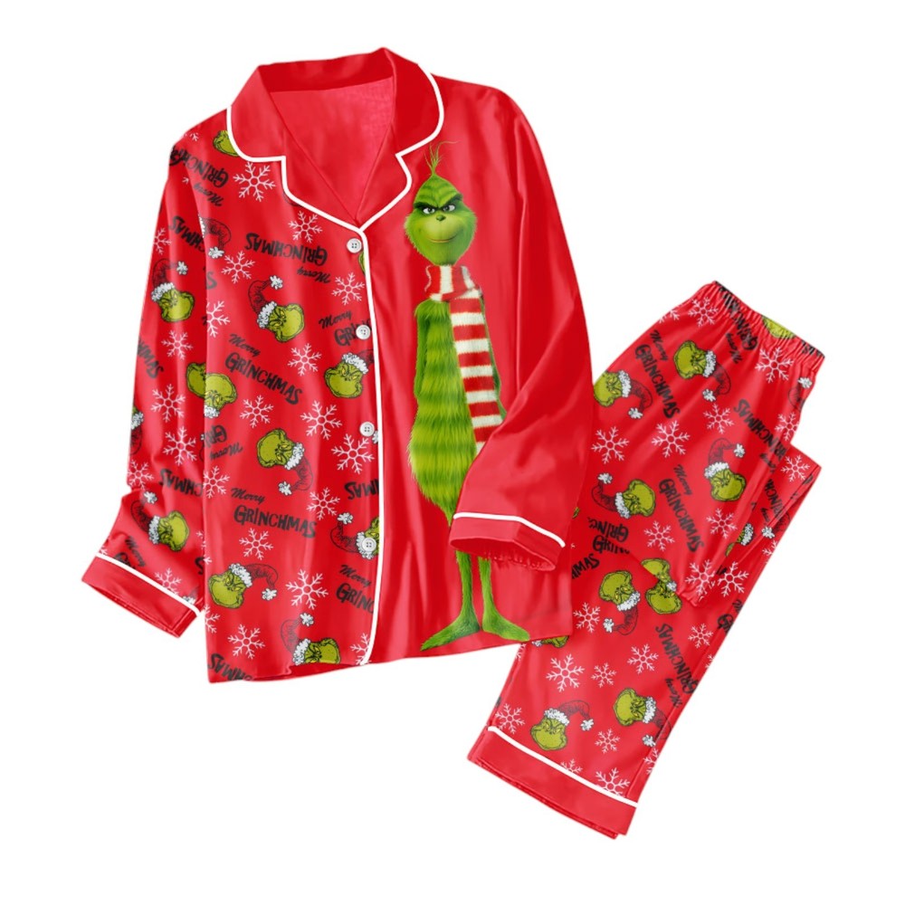 Grinch Christmas Button Down Pajama Set for Kids - HOATT 38661