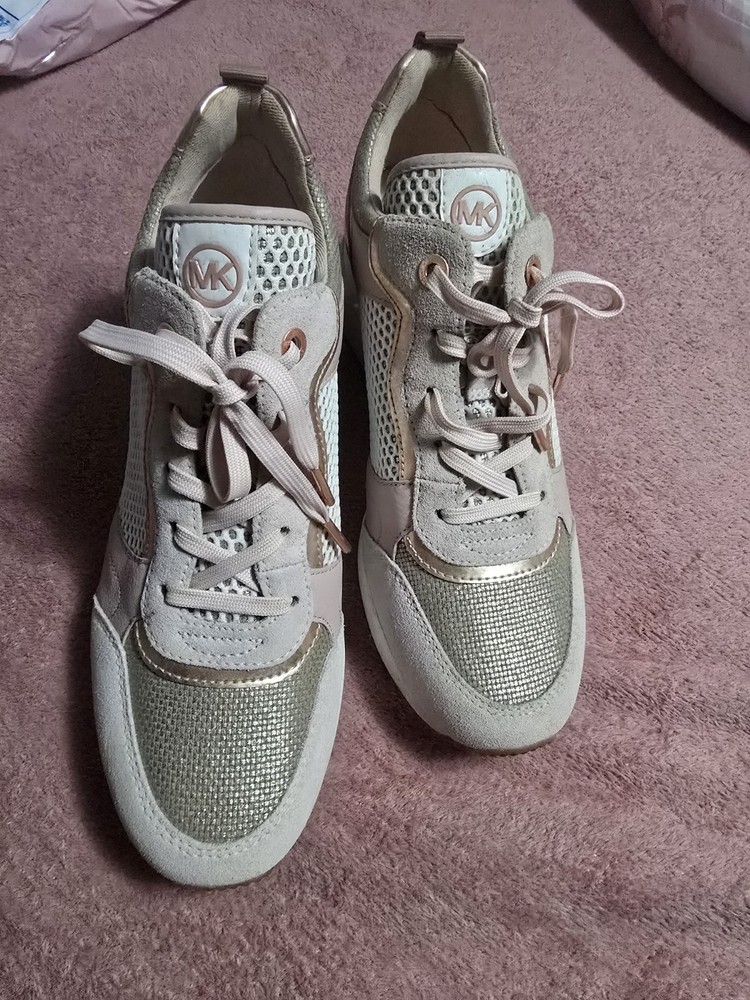 Michael Kors Beige Gold Mesh Logo Lace Up Sneaker Women's Athletic Shoes