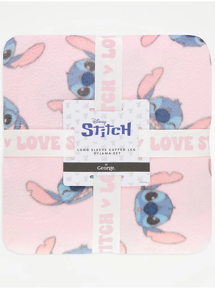 Disney Lilo And Stitch Velour Cosy Fleece Women Pink Pyjamas Gift Set Size 20-22