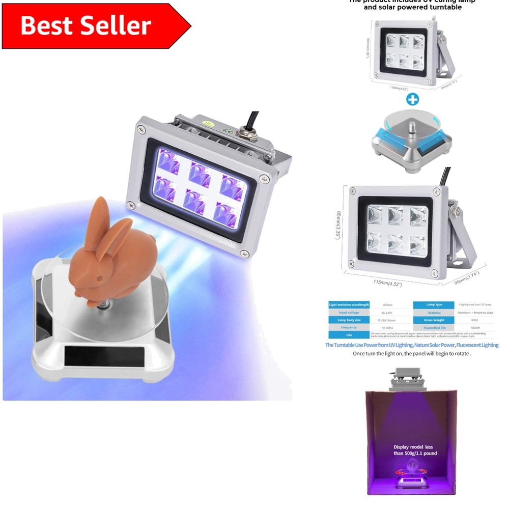 UV Resin Curing Lamp with 360° Turntable and Eye Protection for Faster Drying