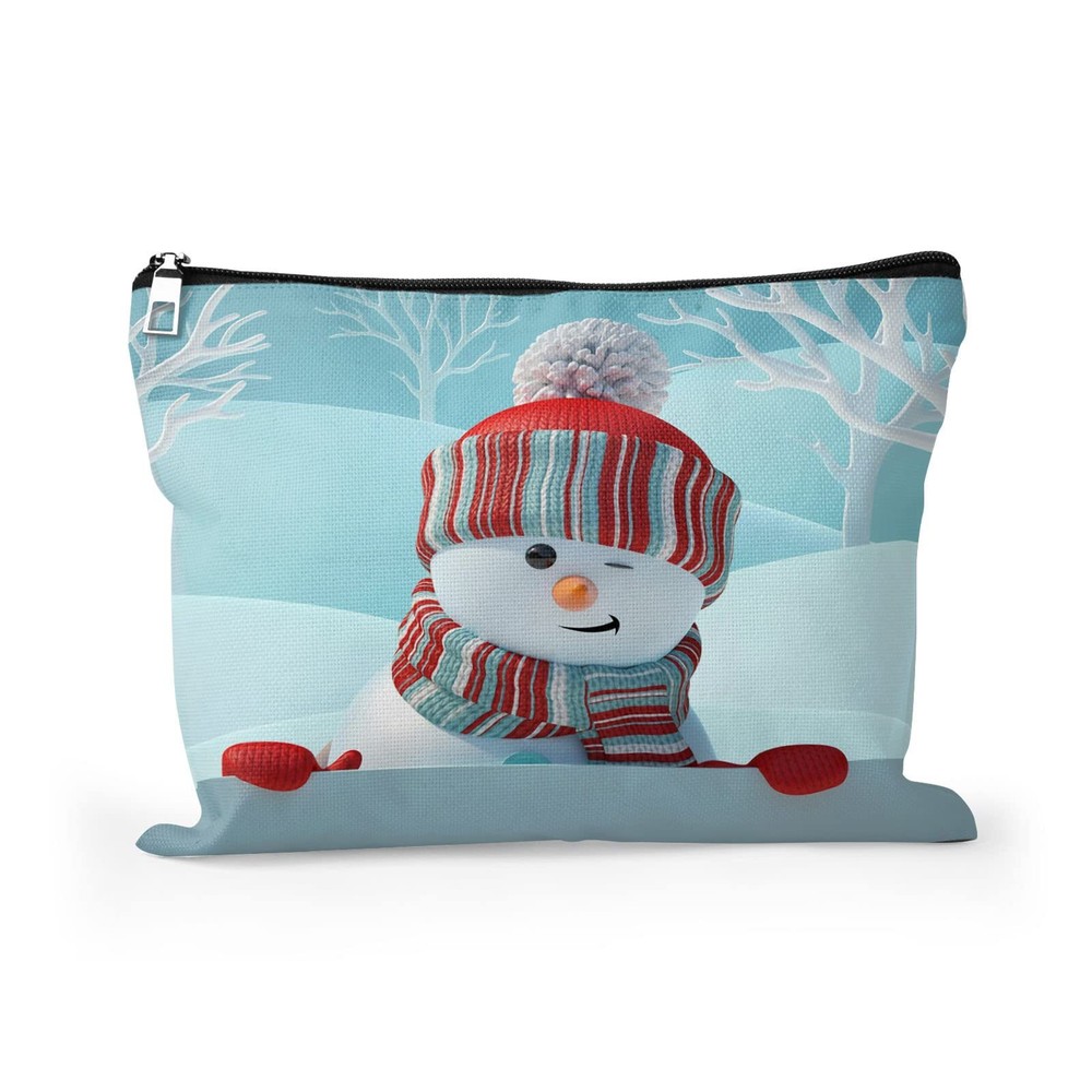 Cute Snowman Winter Landscape Makeup Bag Large Zipper Cosmetic Pouch