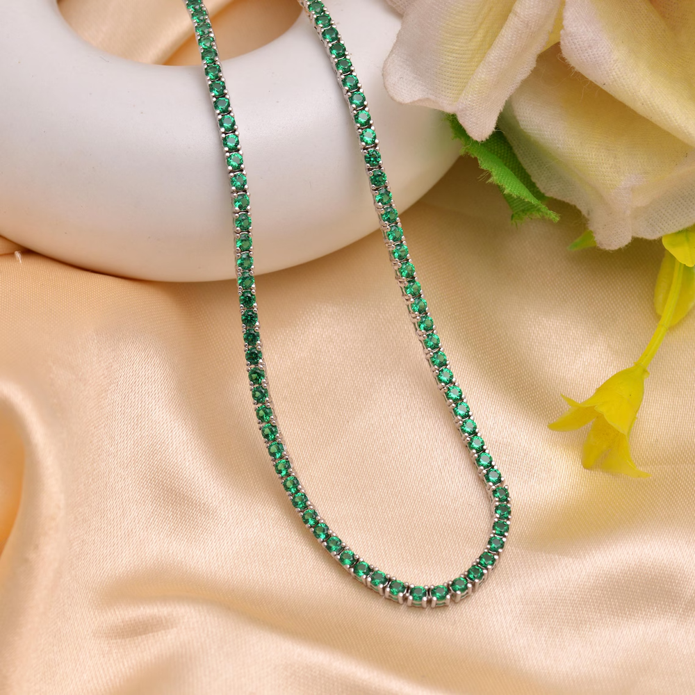 4mm Round Created Emerald 18-Inch Tennis Necklace in 14K White Gold