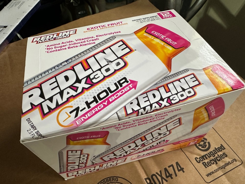 VPX Redline Max 300 7-Hour Energy Shot 12 Pack Exotic Fruit  2.5 Oz Exp. 4/2025