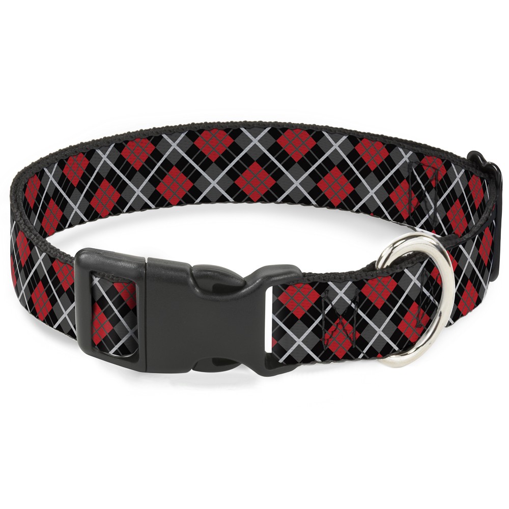 Plastic Clip Collar Argyle Black/Gray/Red Large 15-24