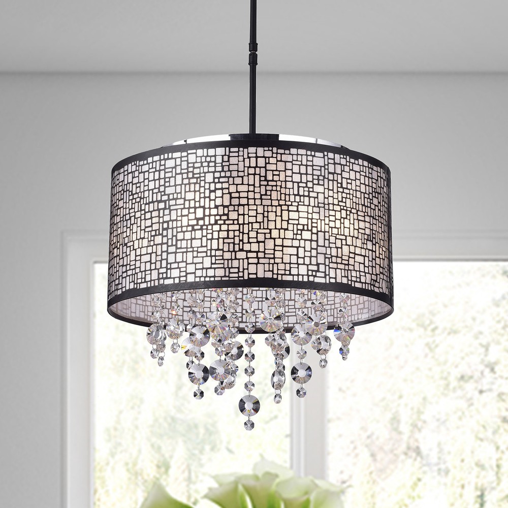 Anais 4-light Black Metal and Crystal Drum Chandelier Black