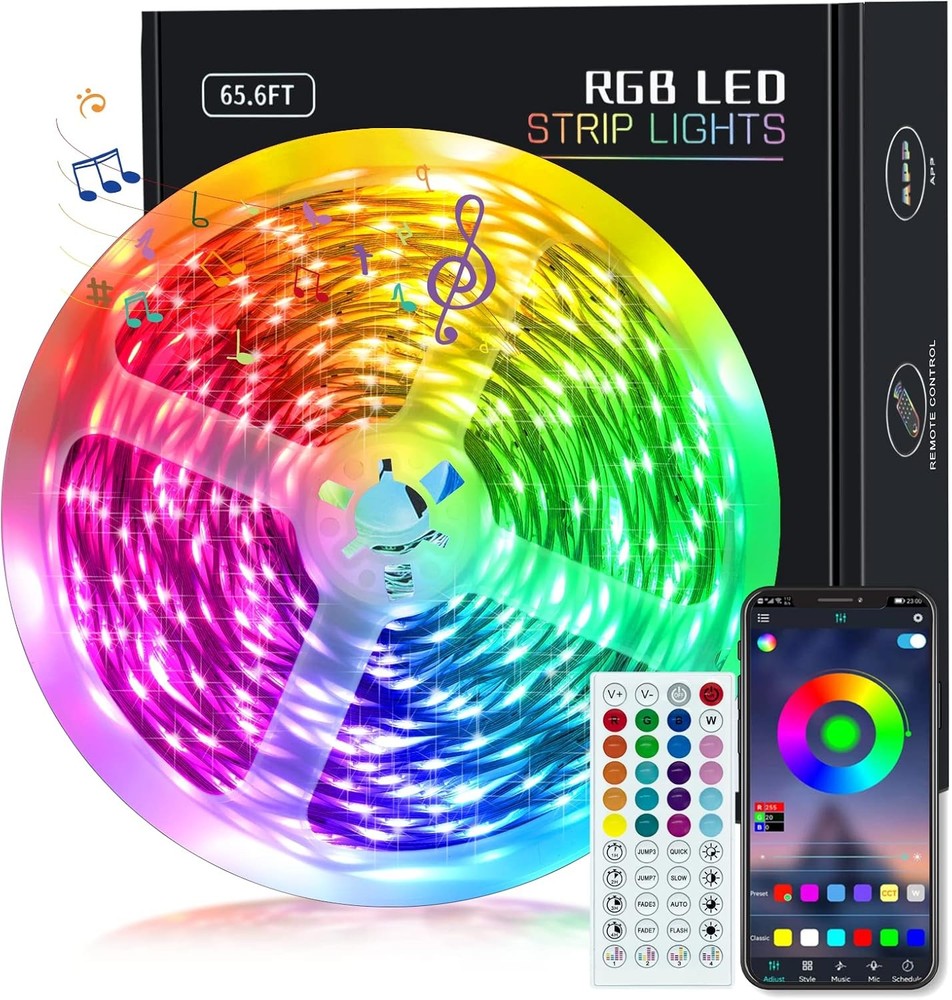 65.6ft KEELIXIN RGB LED Strip Lights with Music Sync for Bedroom Decor