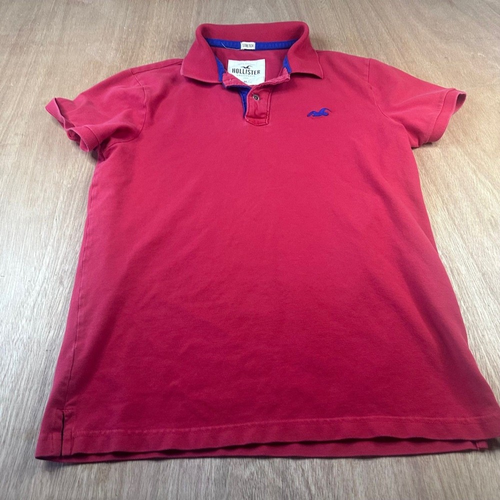 Hollister California Men’s Polo Shirt Red Blue Logo Short Sleeve Size M