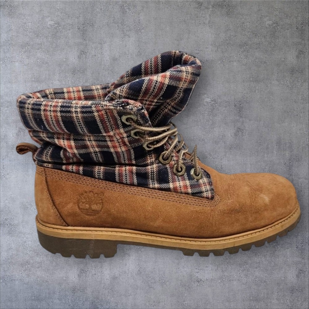 Timberland Junior Norse Flannel Roll Top Brown Utility Boots Youth Size 6