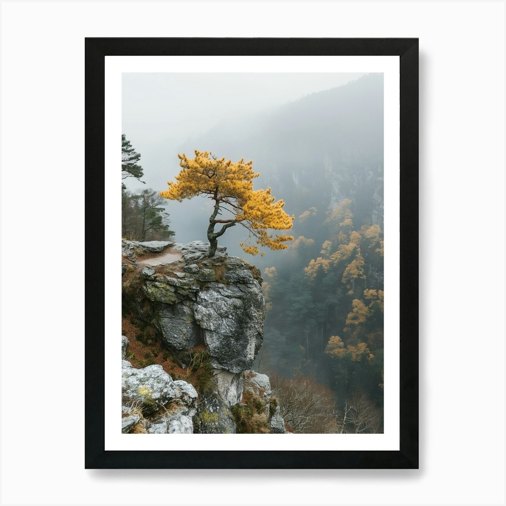 Single Tree On A Cliff Art Print Framed Wall Art Poster Canvas Print Picture