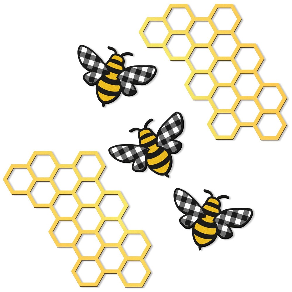 5-Piece Metal Bee Wall Art Set - Farmhouse Honeycomb Decor for Rustic Home
