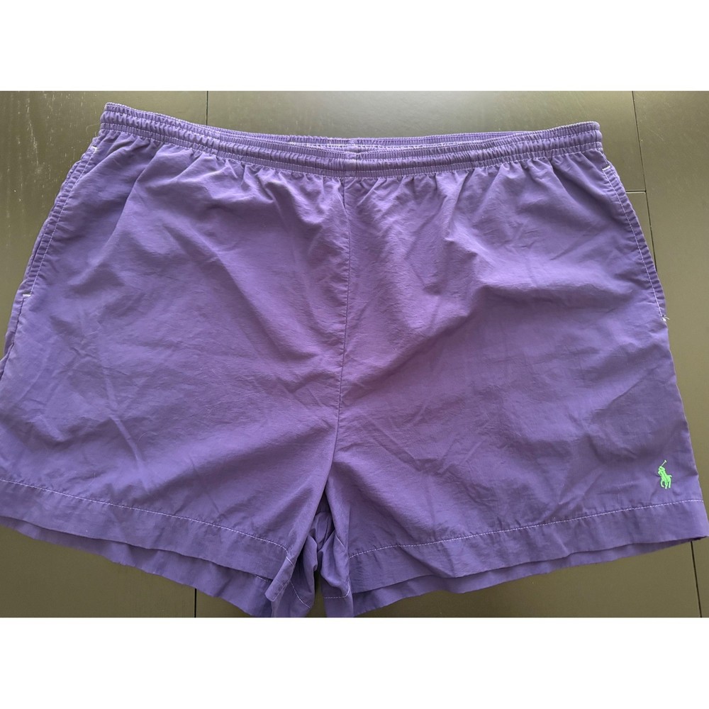 VTG Polo Ralph Lauren Swim Trunks Mens L Purple Nylon Drawstring USA Resortwear