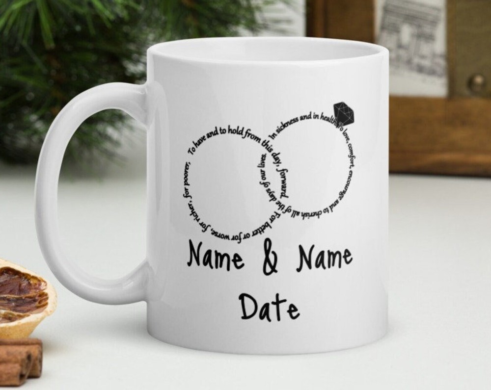 Personalized Wedding With Standard Wedding Vows Coffee Mug 2 Rings Custom Name
