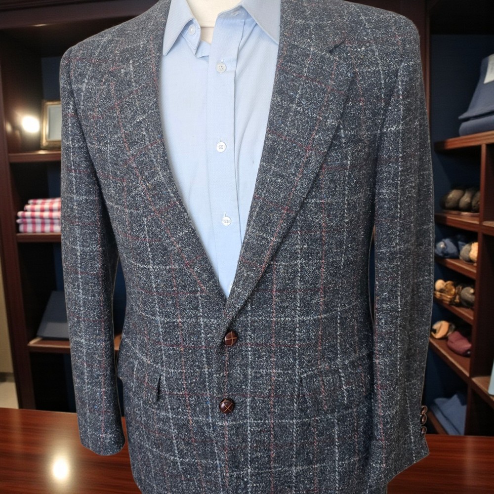 Vintage Flecked Tweed Blazer 40r Overcheck Milburn Tweed