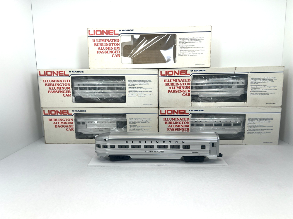 Lionel Burlington Aluminum 5-Car Passenger Train Set O Scale Used C7 6-9576-6-9578-9588-9580
