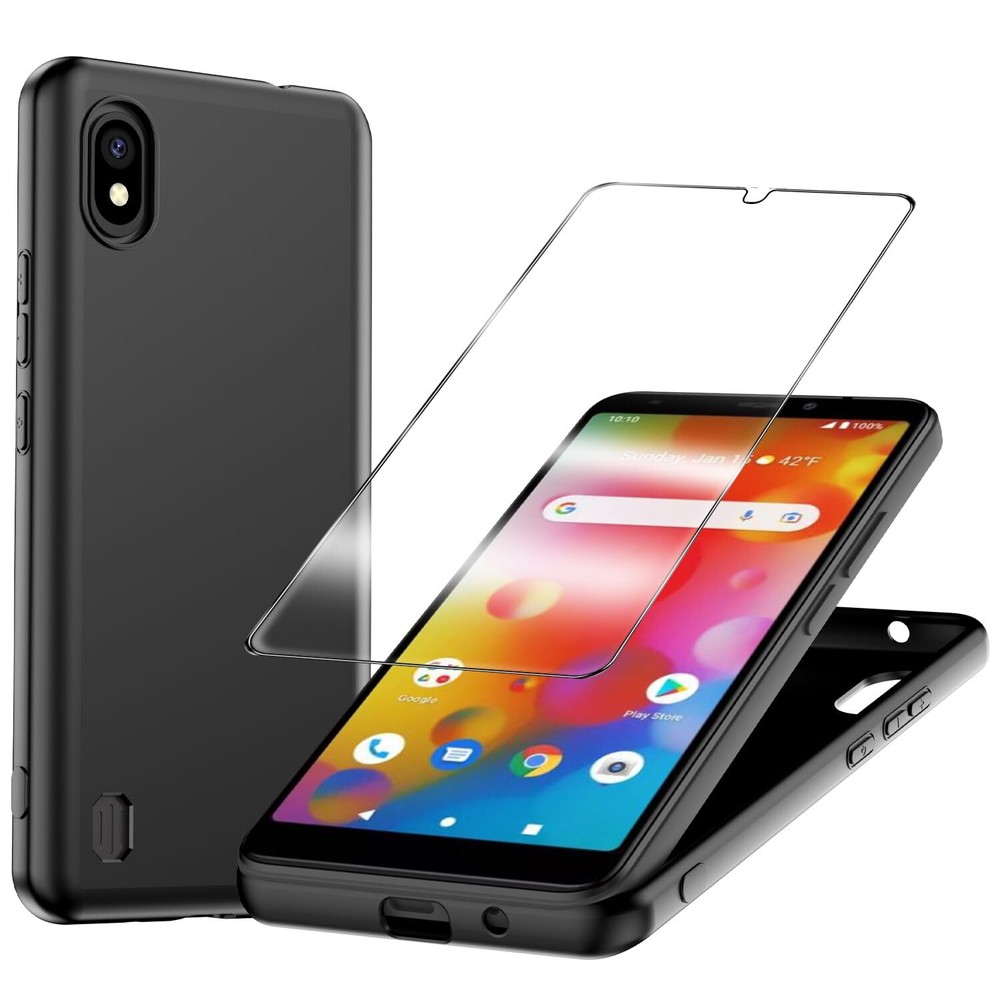 for Boost Mobile Bounce Case with Tempered Glass Screen Protector Silicone Bu...