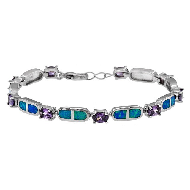 4CT Amethyst and Australian Opal Sterling Silver Tennis Bracelet