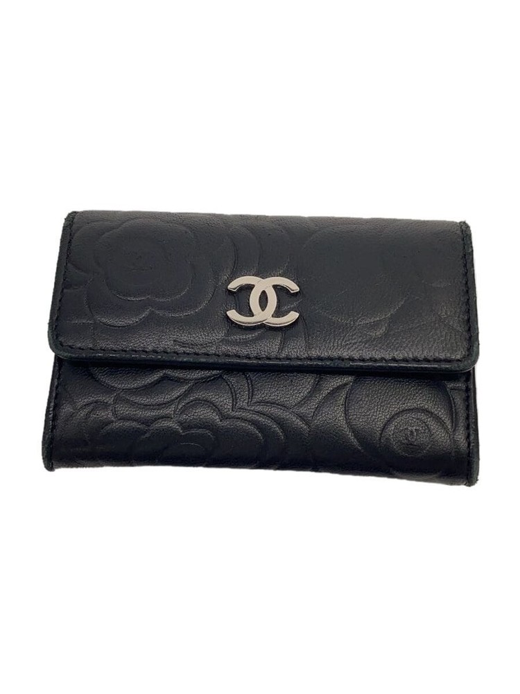 Chanel Camellia Embossed Black Business Card Holder Pre-Owned