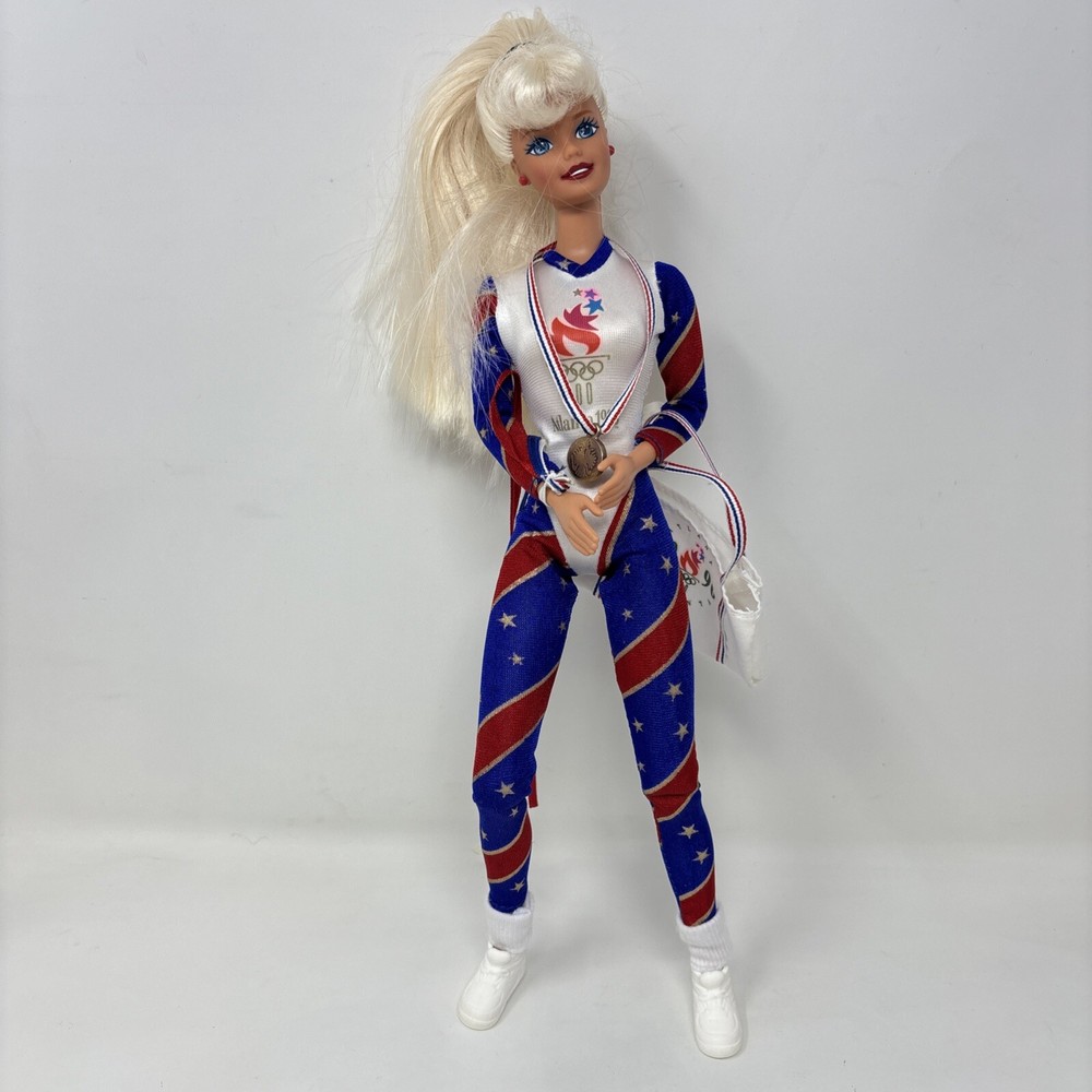 1996 Atlanta Olympics Barbie Doll in Gymnastics Outfit With Medal And Hand Bag