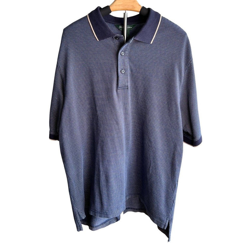 BROOKS BROTHERS Golf Blue Tan Check Short Sleeve Polo Shirt Mens XL